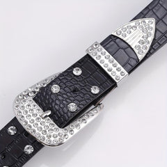 Men's Rhinestone Belt Waist Strap 44inch PU Leather