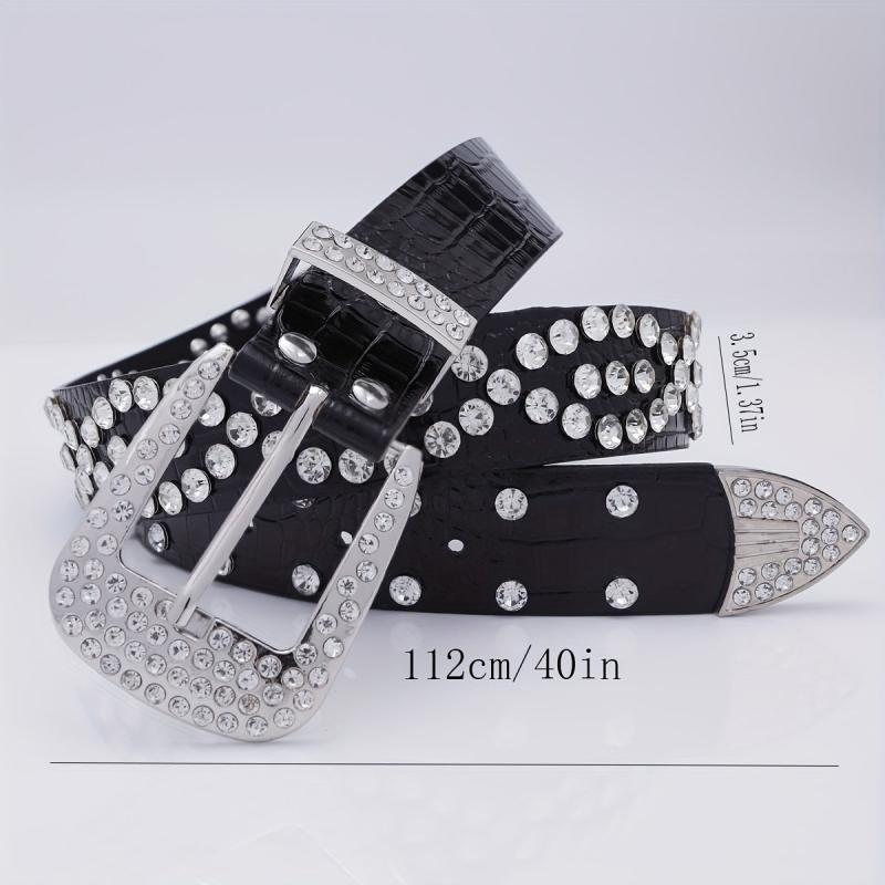 Men's Rhinestone Belt Waist Strap 44inch PU Leather