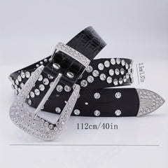 Men's Rhinestone Belt Waist Strap 44inch PU Leather