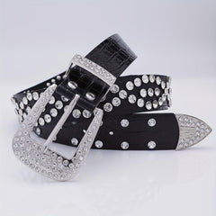 Men's Rhinestone Belt Waist Strap 44inch PU Leather