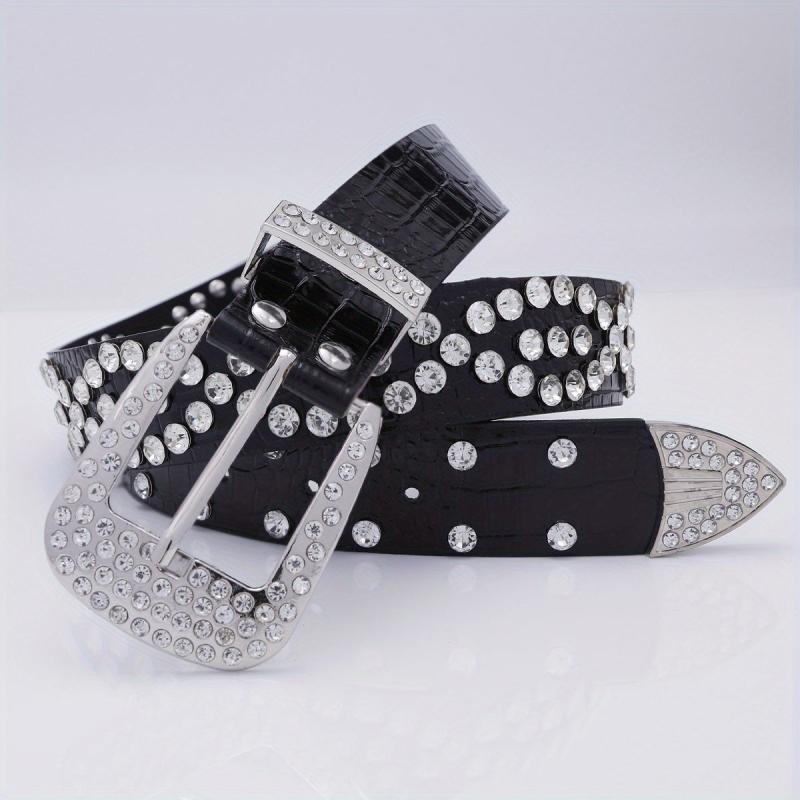 Men's Rhinestone Belt Waist Strap 44inch PU Leather