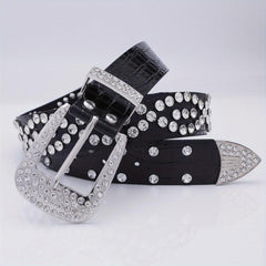 Men's Rhinestone Belt Waist Strap 44inch PU Leather