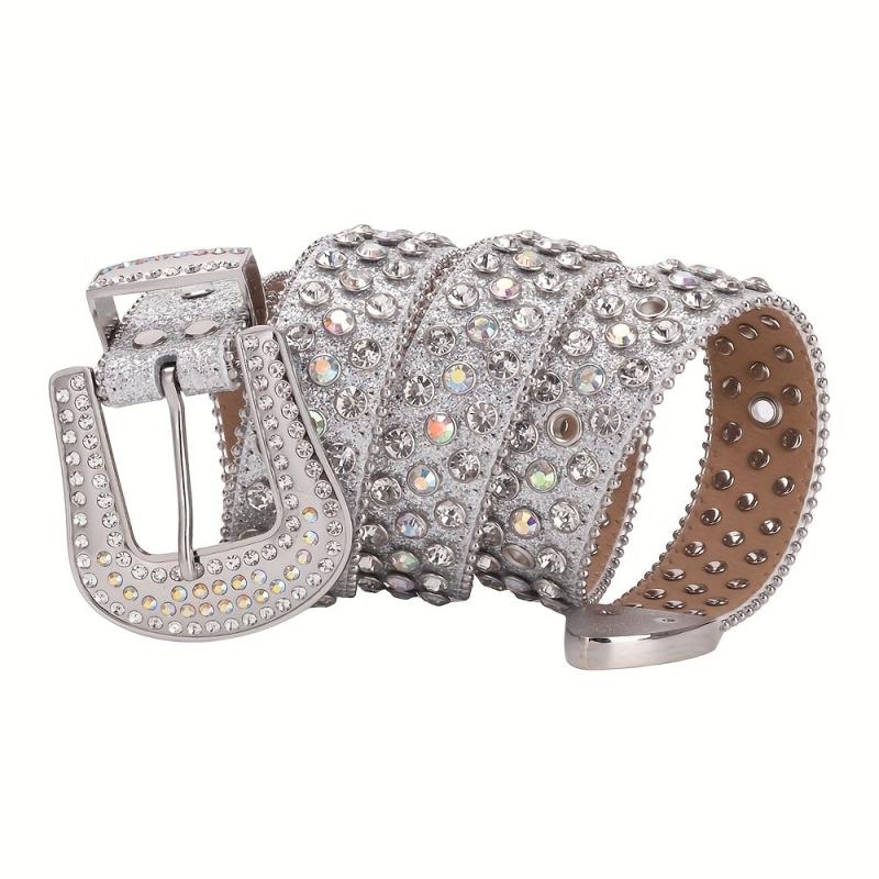 Sparkle Men's Rhinestone Buckle Belt Western Bling Bling Punk Cowboy Cowgirl