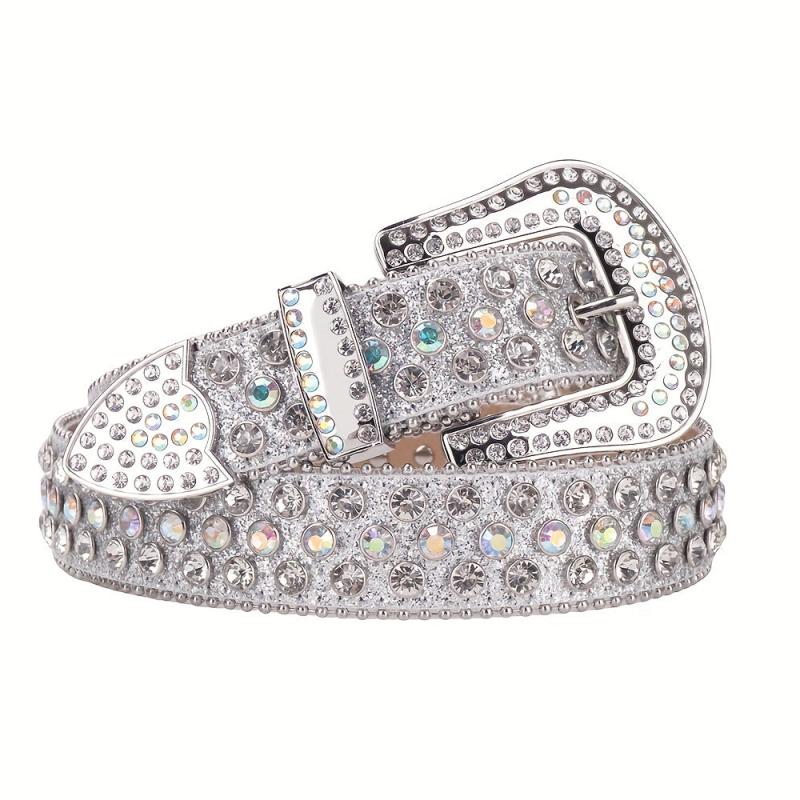 Sparkle Men's Rhinestone Buckle Belt Western Bling Bling Punk Cowboy Cowgirl