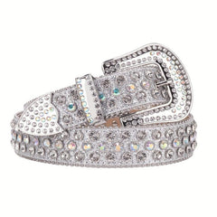 Sparkle Men's Rhinestone Buckle Belt Western Bling Bling Punk Cowboy Cowgirl