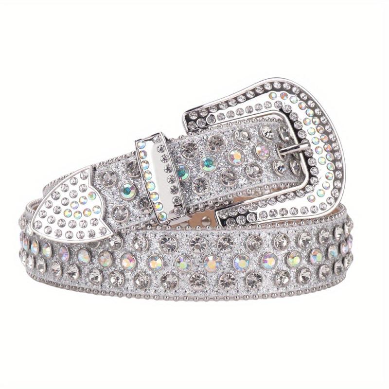 Sparkle Men's Rhinestone Buckle Belt Western Bling Bling Punk Cowboy Cowgirl