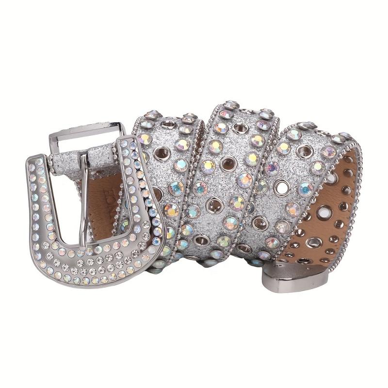Men's Sparkle Rhinestone Belt All Hole Crystal Studded