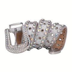 Men's Sparkle Rhinestone Belt All Hole Crystal Studded