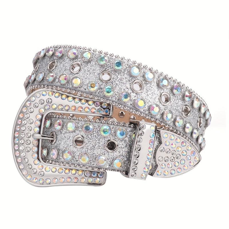 Men's Sparkle Rhinestone Belt All Hole Crystal Studded