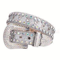 Men's Sparkle Rhinestone Belt All Hole Crystal Studded
