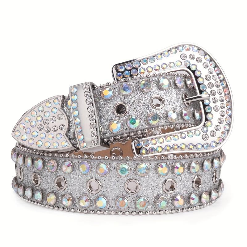 Men's Sparkle Rhinestone Belt All Hole Crystal Studded