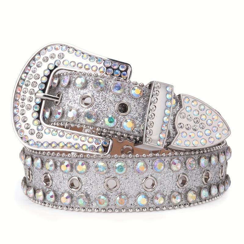 Men's Sparkle Rhinestone Belt All Hole Crystal Studded