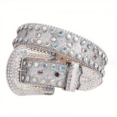 Men's Sparkle Rhinestone Belt All Hole Crystal Studded