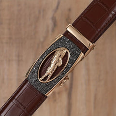 Men's Brown PU Leather Sports Belt with Automatic Buckle