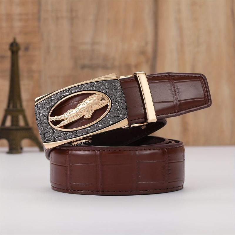 Men's Brown PU Leather Sports Belt with Automatic Buckle