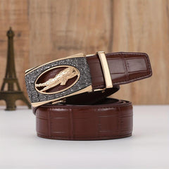 Men's Brown PU Leather Sports Belt with Automatic Buckle