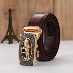 Men's Brown PU Leather Sports Belt with Automatic Buckle