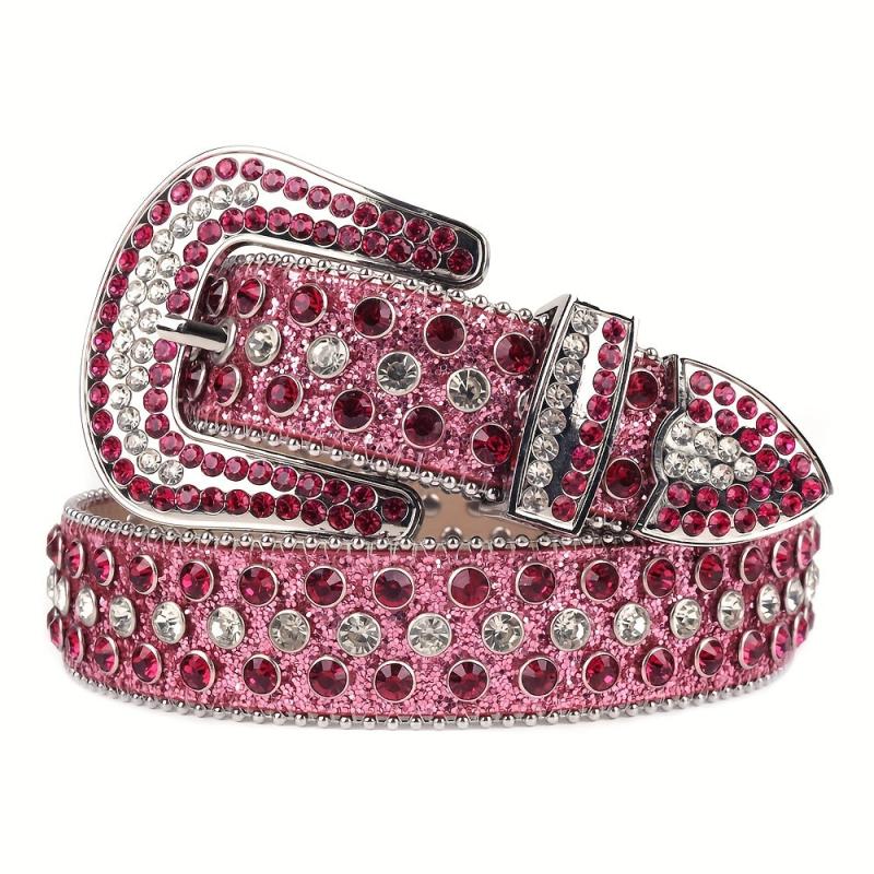 Men's Sparkle Pink Rhinestone Western Belt