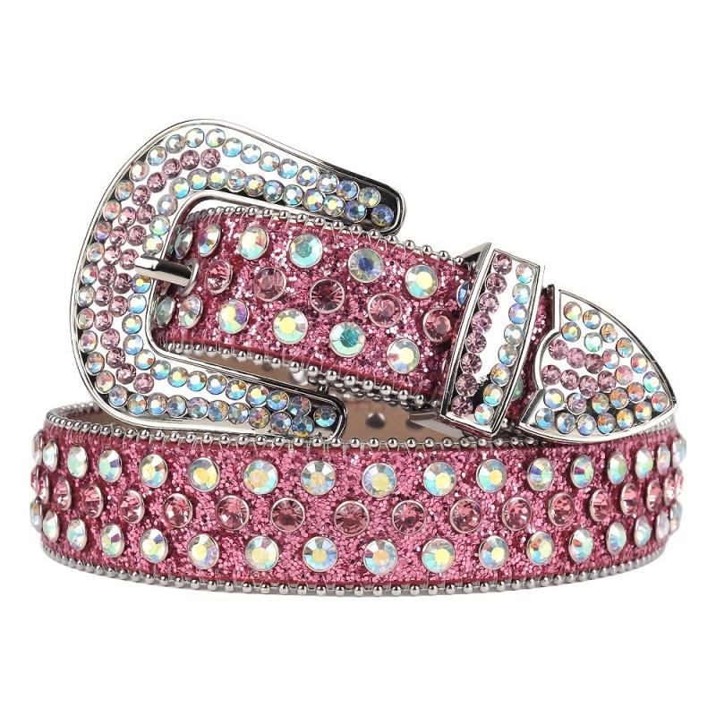 Men's Sparkle Pink Rhinestone Western Belt