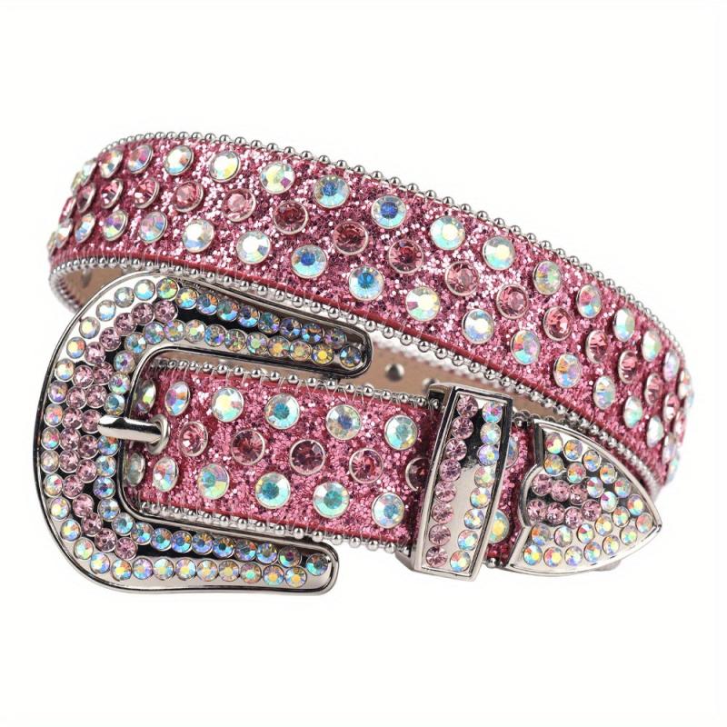 Men's Sparkle Pink Rhinestone Western Belt