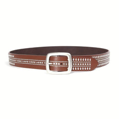 PU Leather Nail Belt Western Cowboy Punk Belt For Jeans Dress Pin Buckle