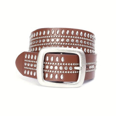 PU Leather Nail Belt Western Cowboy Punk Belt For Jeans Dress Pin Buckle