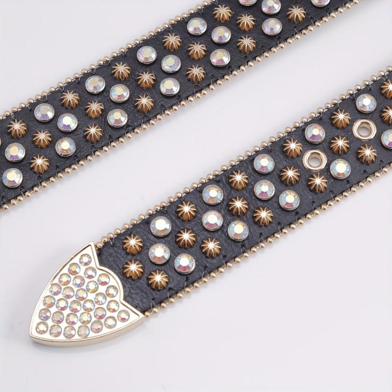 Leather Belt Rhinestone Glass Rhinestone Pin Buckle