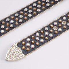 Leather Belt Rhinestone Glass Rhinestone Pin Buckle