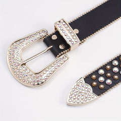 Leather Belt Rhinestone Glass Rhinestone Pin Buckle