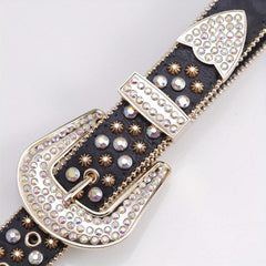 Leather Belt Rhinestone Glass Rhinestone Pin Buckle