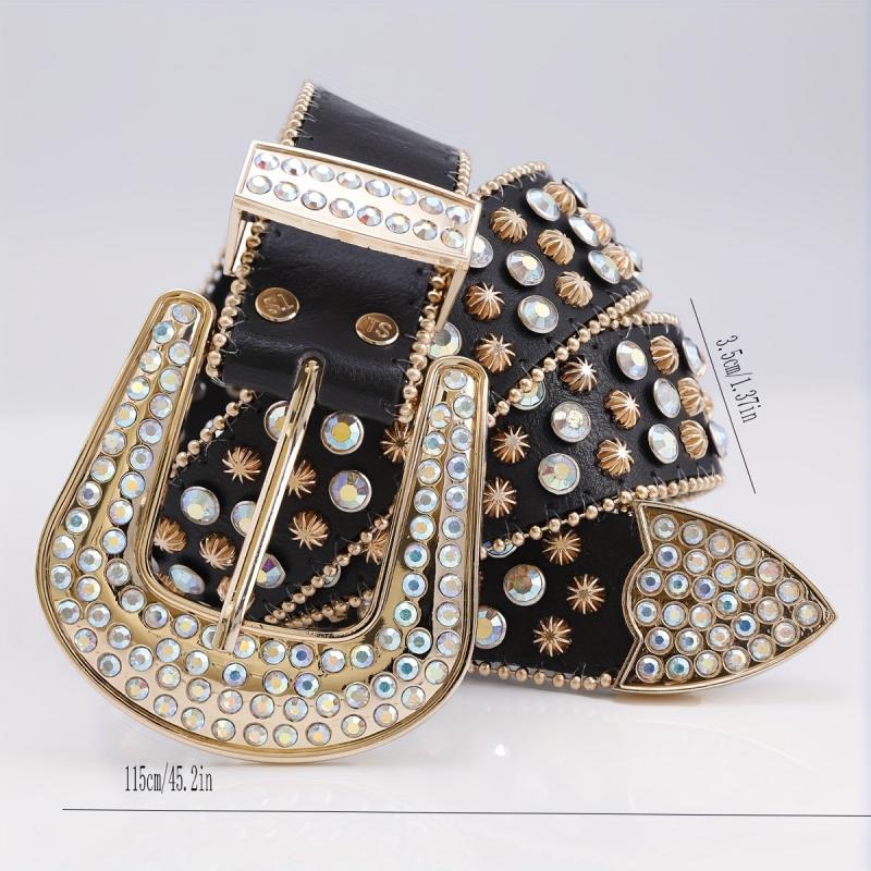 Leather Belt Rhinestone Glass Rhinestone Pin Buckle
