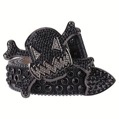 Big Rhinestone Skull Buckle Belt Punk Stone Crystal Studded Waist Strap For Men