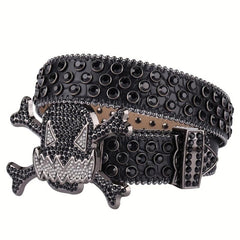 Big Rhinestone Skull Buckle Belt Punk Stone Crystal Studded Waist Strap For Men