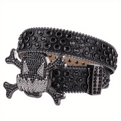 Big Rhinestone Skull Buckle Belt Punk Stone Crystal Studded Waist Strap For Men