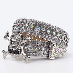 Big Rhinestone Skull Buckle Belt Punk Stone Crystal Studded Waist Strap For Men