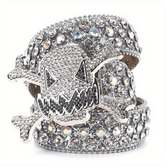 Big Rhinestone Skull Buckle Belt Punk Stone Crystal Studded Waist Strap For Men
