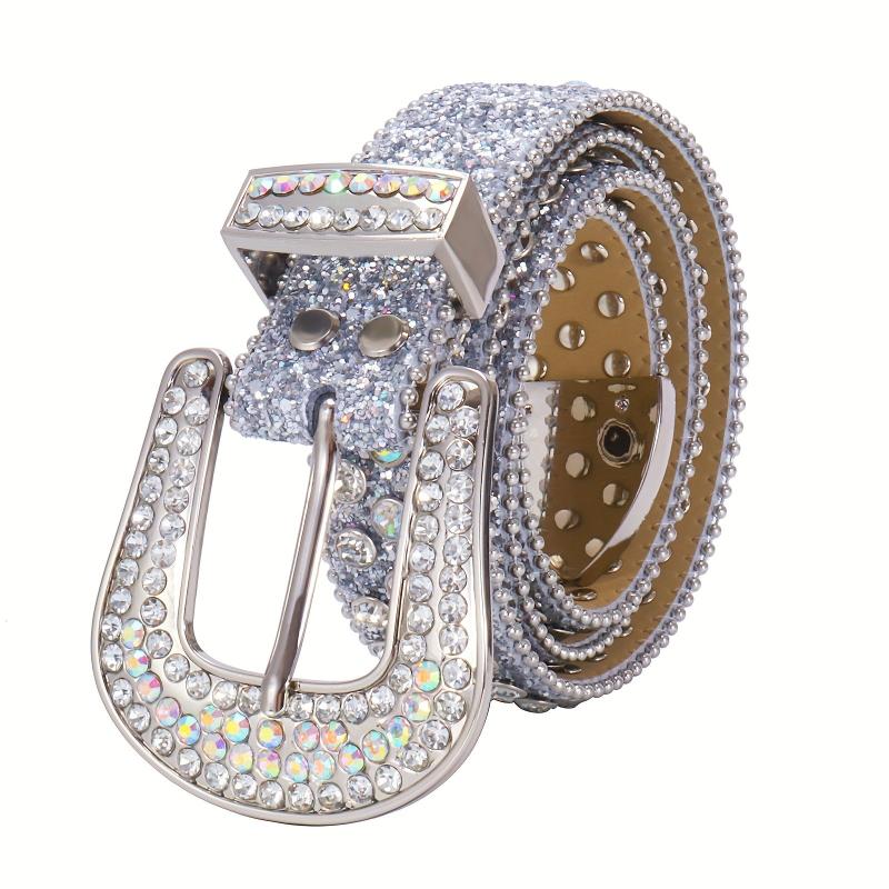 Men's Sparkle Rhinestone Belt Western Cowboy Crystal Studded PU Leather Belt