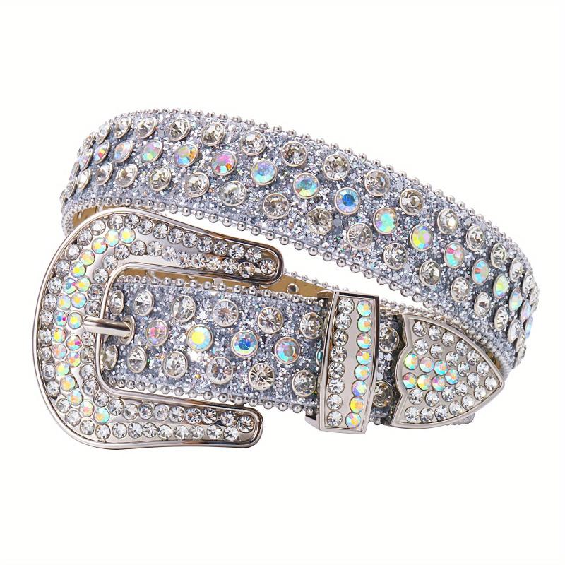 Men's Sparkle Rhinestone Belt Western Cowboy Crystal Studded PU Leather Belt