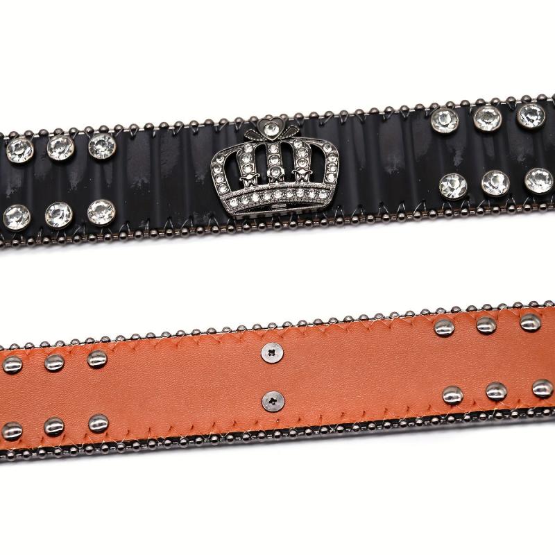 Rhinestones Crowns Straps Unisex Punk Trousers Belt