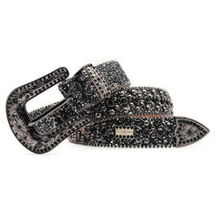 PU Leather Rhinestone Belt Flower Buckle Men
