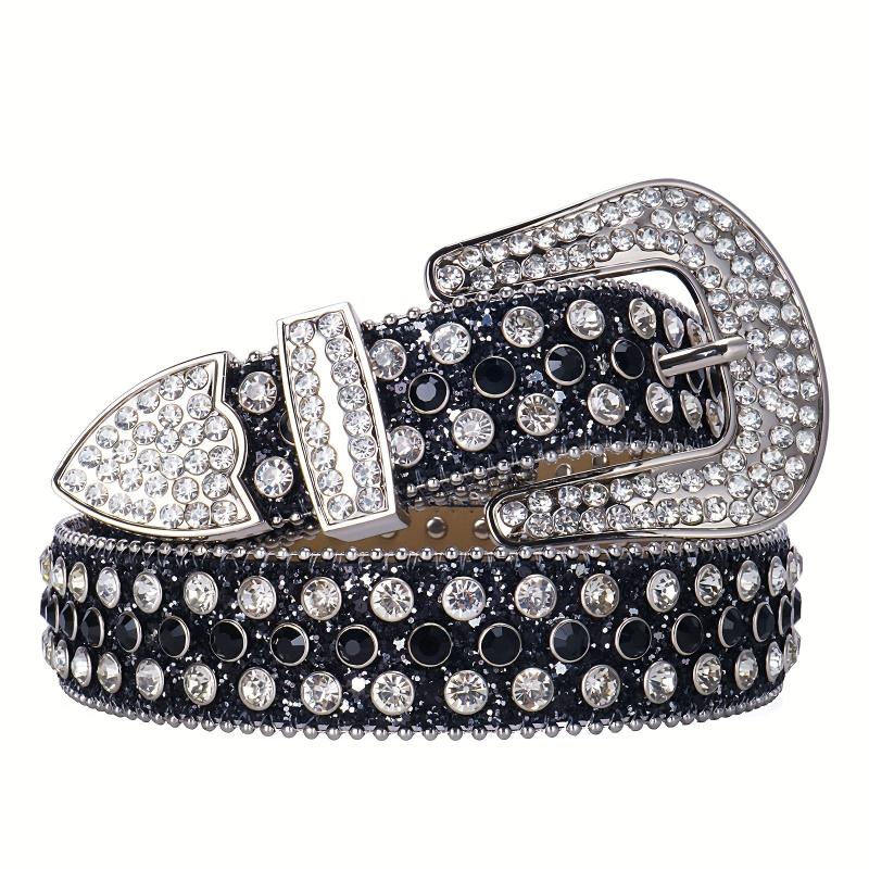 Rhinestone PU Leather Belt for Jeans Dress