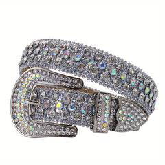 Rhinestone PU Leather Belt for Jeans Dress