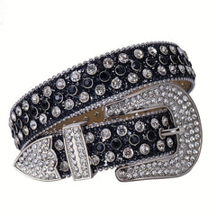 Rhinestone PU Leather Belt for Jeans Dress