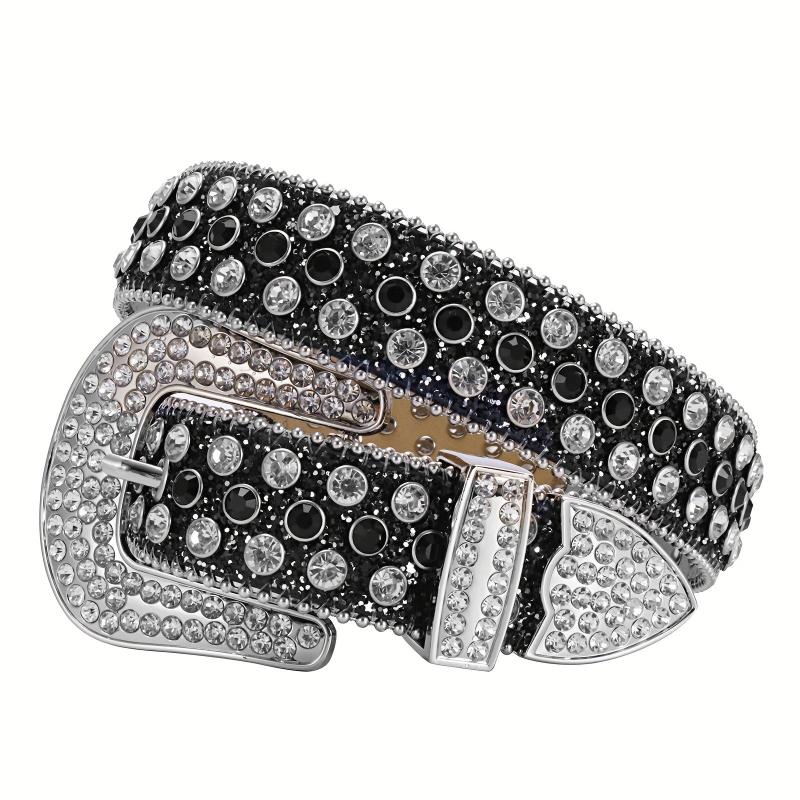 Rhinestone PU Leather Belt for Jeans Dress