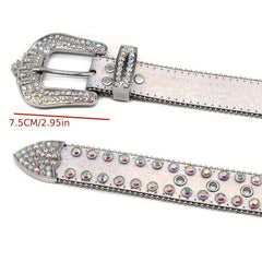 Men's Rhinestone Belt with Oval Gemstones and Rivet Design