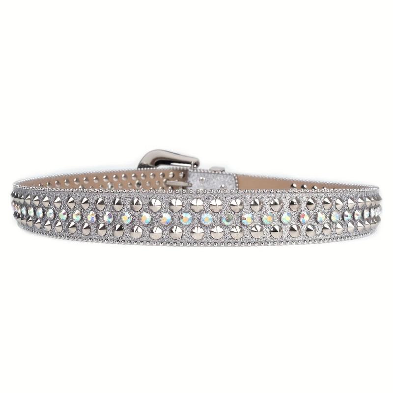 Men's Spike Rhinestone PU Leather Belt Western Cowboy Punk Rivet Studded Belt