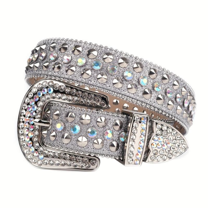 Men's Spike Rhinestone PU Leather Belt Western Cowboy Punk Rivet Studded Belt