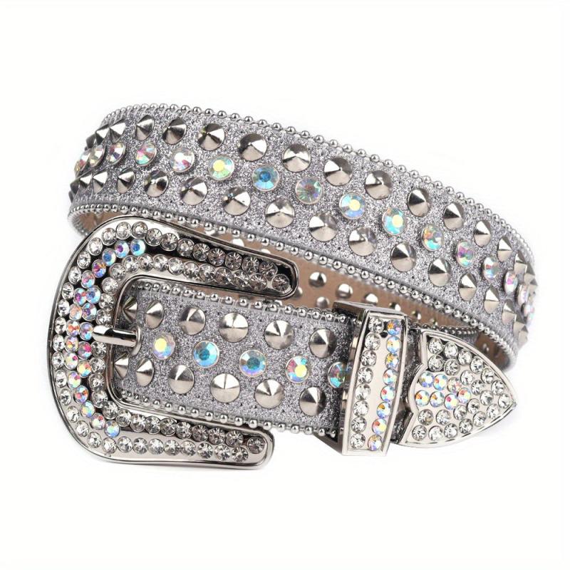 Men's Spike Rhinestone PU Leather Belt Western Cowboy Punk Rivet Studded Belt