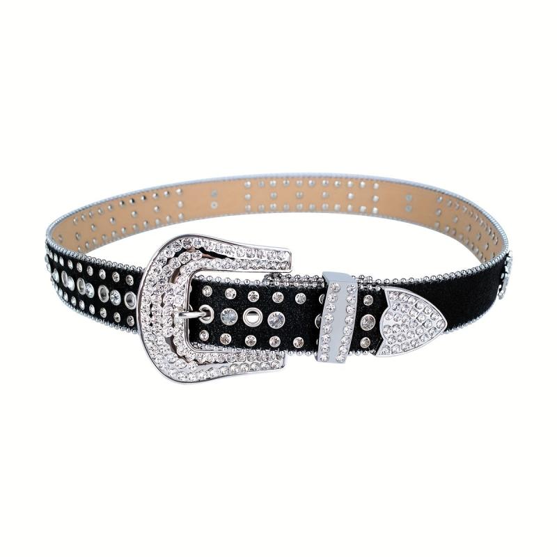 Cross Rivet Rhinestone Belt Punk Stone Studded Leather Belt Strap For Men