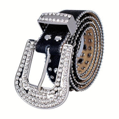 Cross Rivet Rhinestone Belt Punk Stone Studded Leather Belt Strap For Men